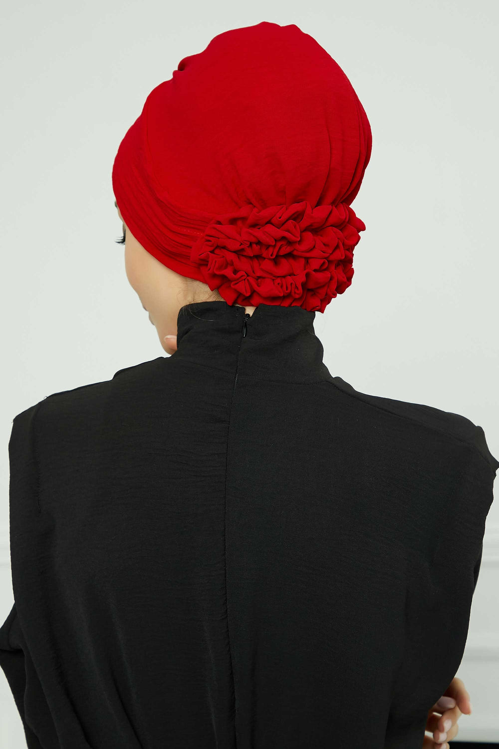 Pleated Instant Turban made from High Quality Aerobin Fabric, Wrinkle-Resistant Stylish Turban Hijab, Easy Wrap Chemo Bonnet Headwear,B-74A Red