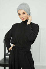 Pleated Instant Turban made from High Quality Aerobin Fabric, Wrinkle-Resistant Stylish Turban Hijab, Easy Wrap Chemo Bonnet Headwear,B-74A Grey