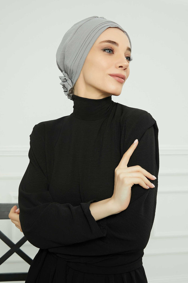 Pleated Instant Turban made from High Quality Aerobin Fabric, Wrinkle-Resistant Stylish Turban Hijab, Easy Wrap Chemo Bonnet Headwear,B-74A