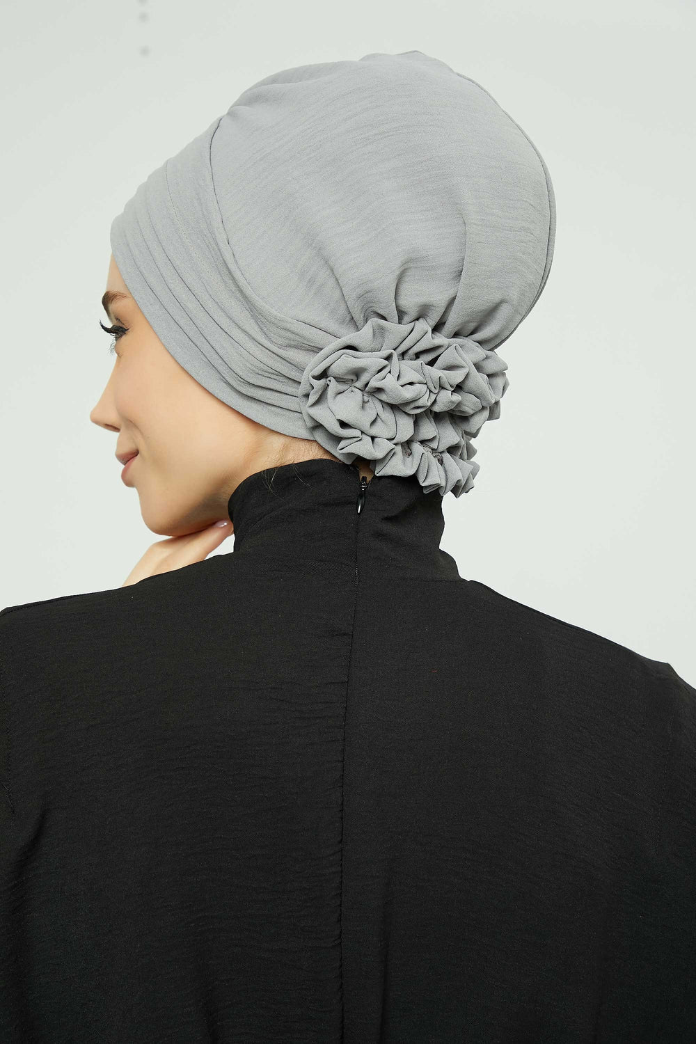 Pleated Instant Turban made from High Quality Aerobin Fabric, Wrinkle-Resistant Stylish Turban Hijab, Easy Wrap Chemo Bonnet Headwear,B-74A Grey