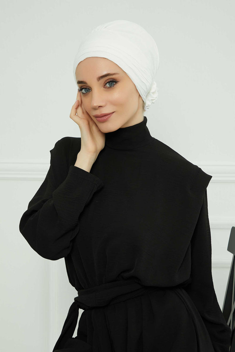 Pleated Instant Turban made from High Quality Aerobin Fabric, Wrinkle-Resistant Stylish Turban Hijab, Easy Wrap Chemo Bonnet Headwear,B-74A