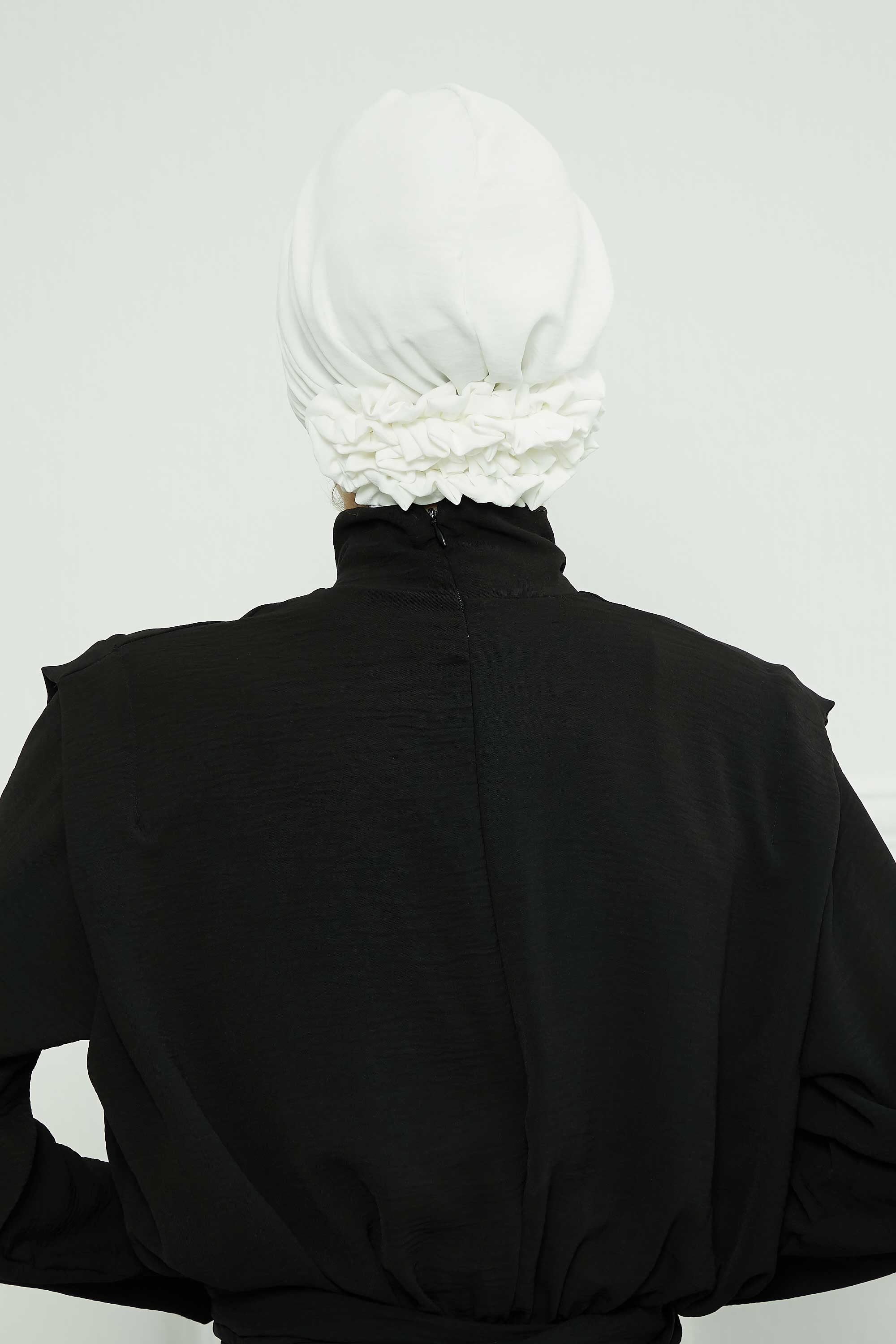 Pleated Instant Turban made from High Quality Aerobin Fabric, Wrinkle-Resistant Stylish Turban Hijab, Easy Wrap Chemo Bonnet Headwear,B-74A White