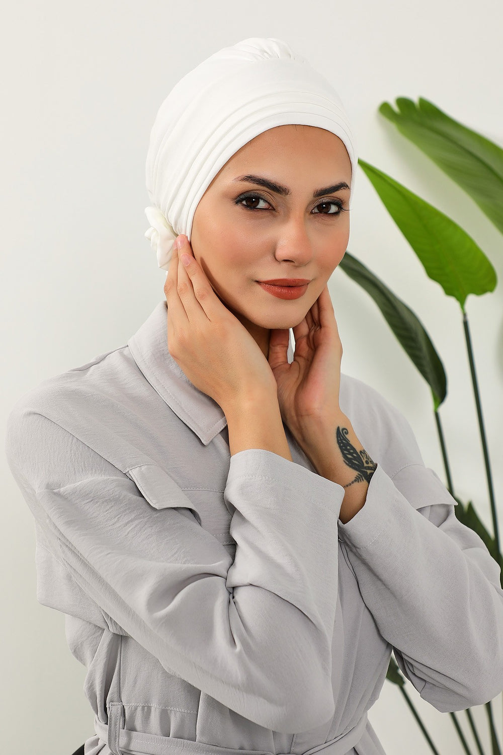 Pleated Instant Turban made from High Quality Aerobin Fabric, Wrinkle-Resistant Stylish Turban Hijab, Easy Wrap Chemo Bonnet Headwear,B-74A Ecru