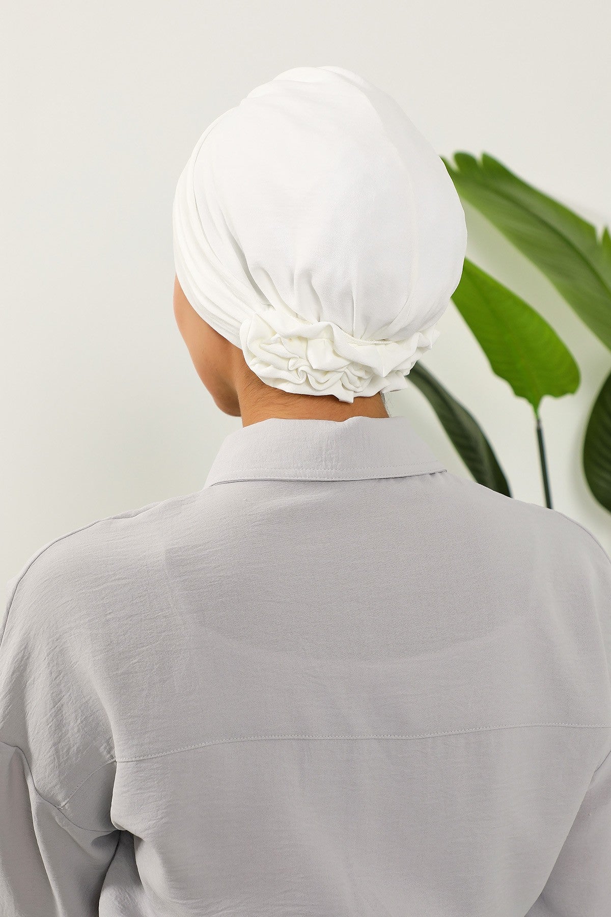 Pleated Instant Turban made from High Quality Aerobin Fabric, Wrinkle-Resistant Stylish Turban Hijab, Easy Wrap Chemo Bonnet Headwear,B-74A Ecru