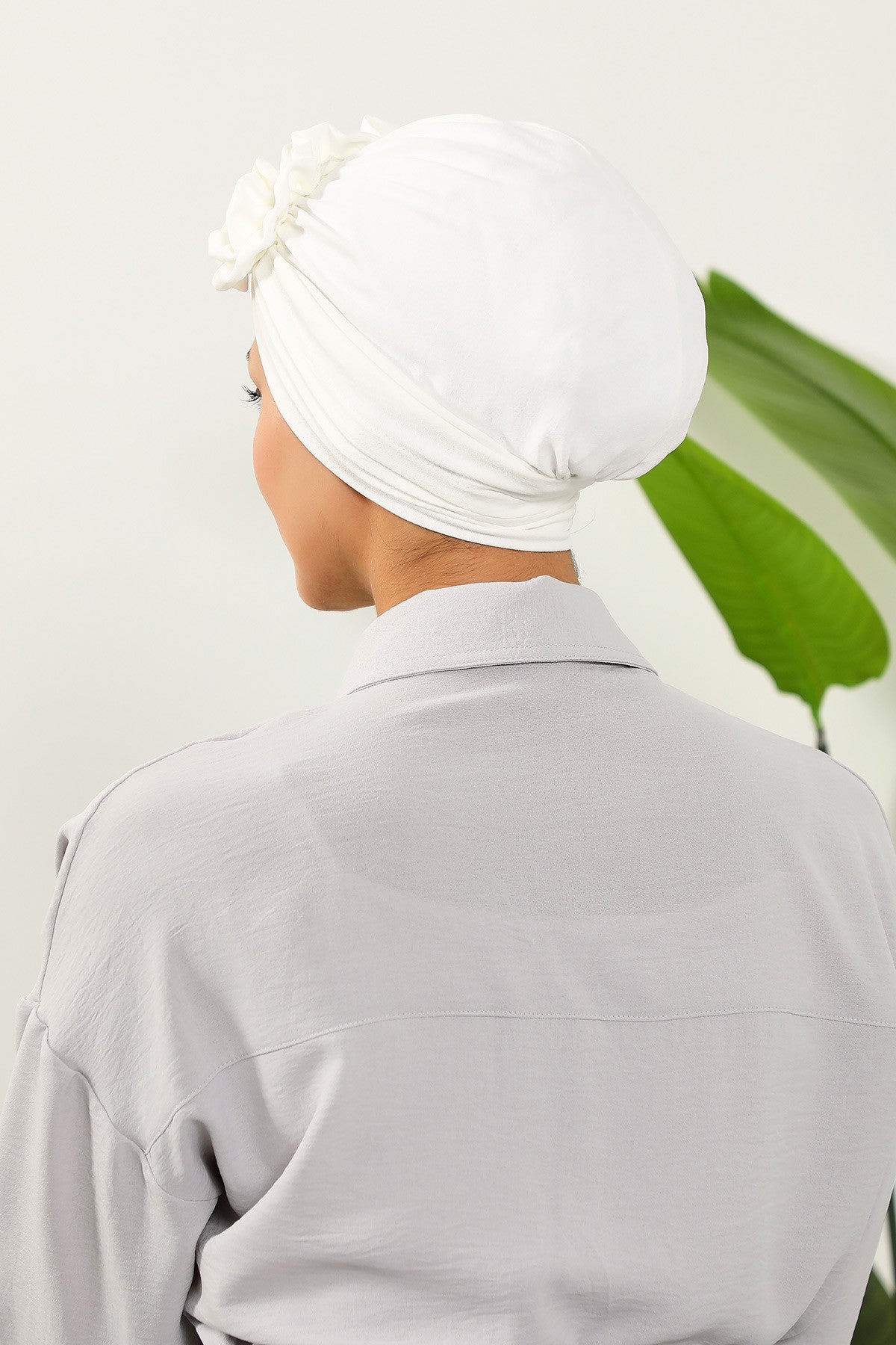 Pleated Instant Turban made from High Quality Aerobin Fabric, Wrinkle-Resistant Stylish Turban Hijab, Easy Wrap Chemo Bonnet Headwear,B-74A Ecru