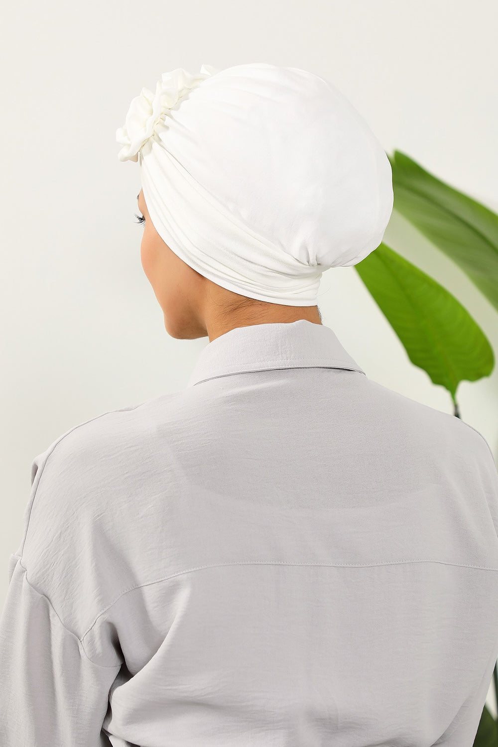 Pleated Instant Turban made from High Quality Aerobin Fabric, Wrinkle-Resistant Stylish Turban Hijab, Easy Wrap Chemo Bonnet Headwear,B-74A Ecru
