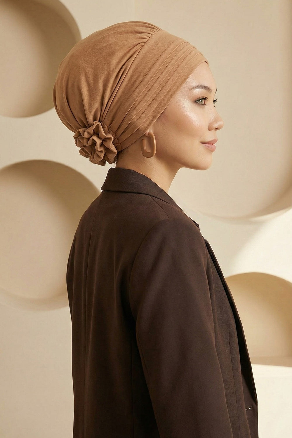 Pleated Instant Turban made from High Quality Aerobin Fabric, Wrinkle-Resistant Stylish Turban Hijab, Easy Wrap Chemo Bonnet Headwear,B-74A Camel