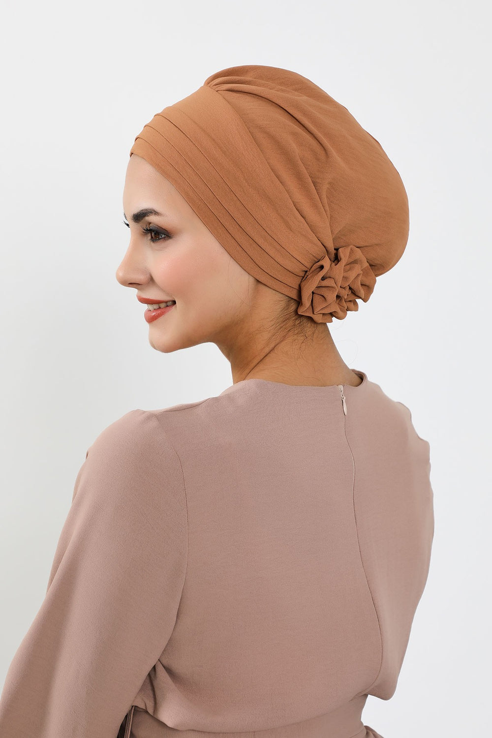 Pleated Instant Turban made from High Quality Aerobin Fabric, Wrinkle-Resistant Stylish Turban Hijab, Easy Wrap Chemo Bonnet Headwear,B-74A Camel