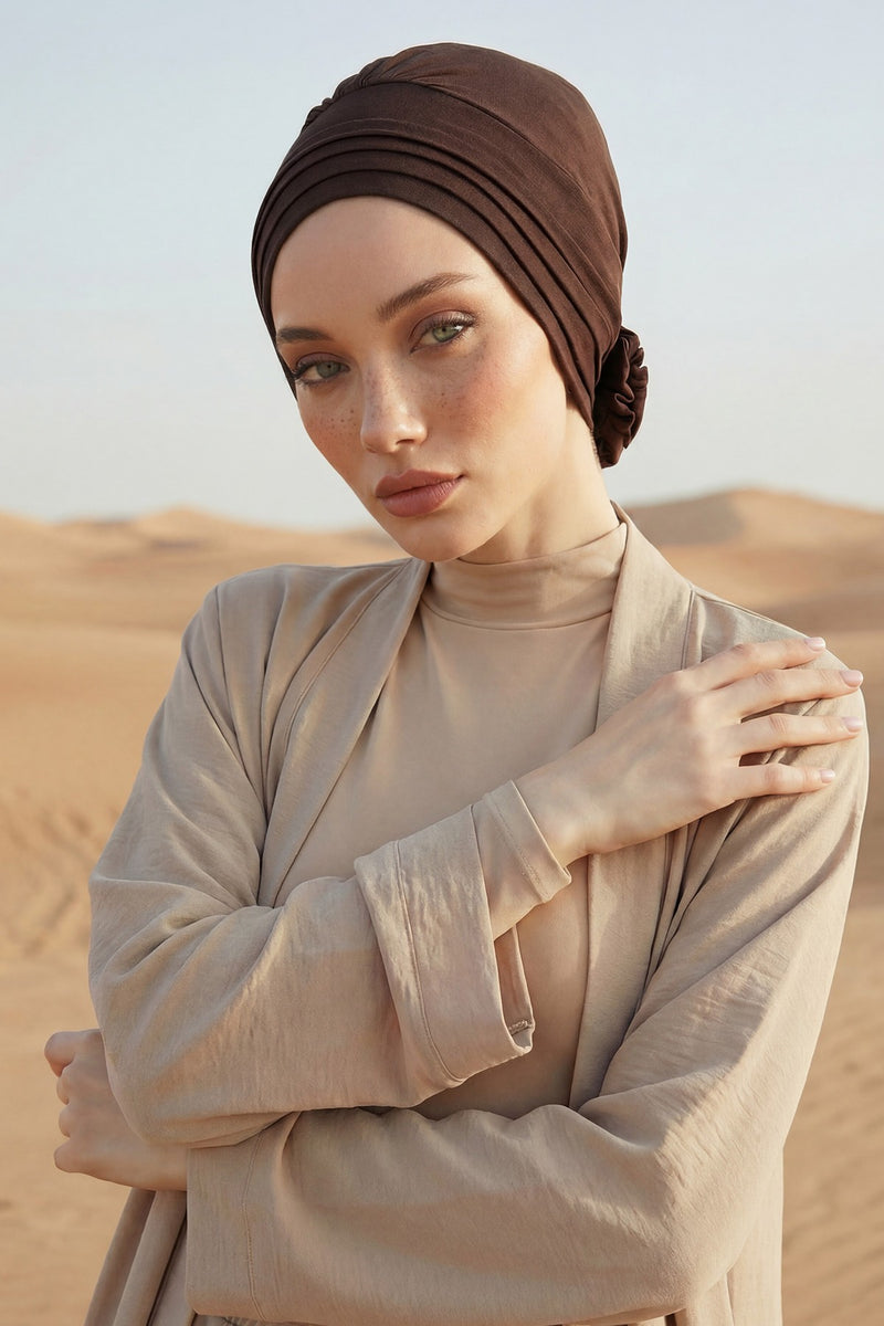 عمامة فورية مطوية مصنوعة من القطن الممشط عالي الجودة، حجاب عمامة مريح مربوط مسبقًا، غطاء رأس مرن للسرطان الكيميائي، B-74