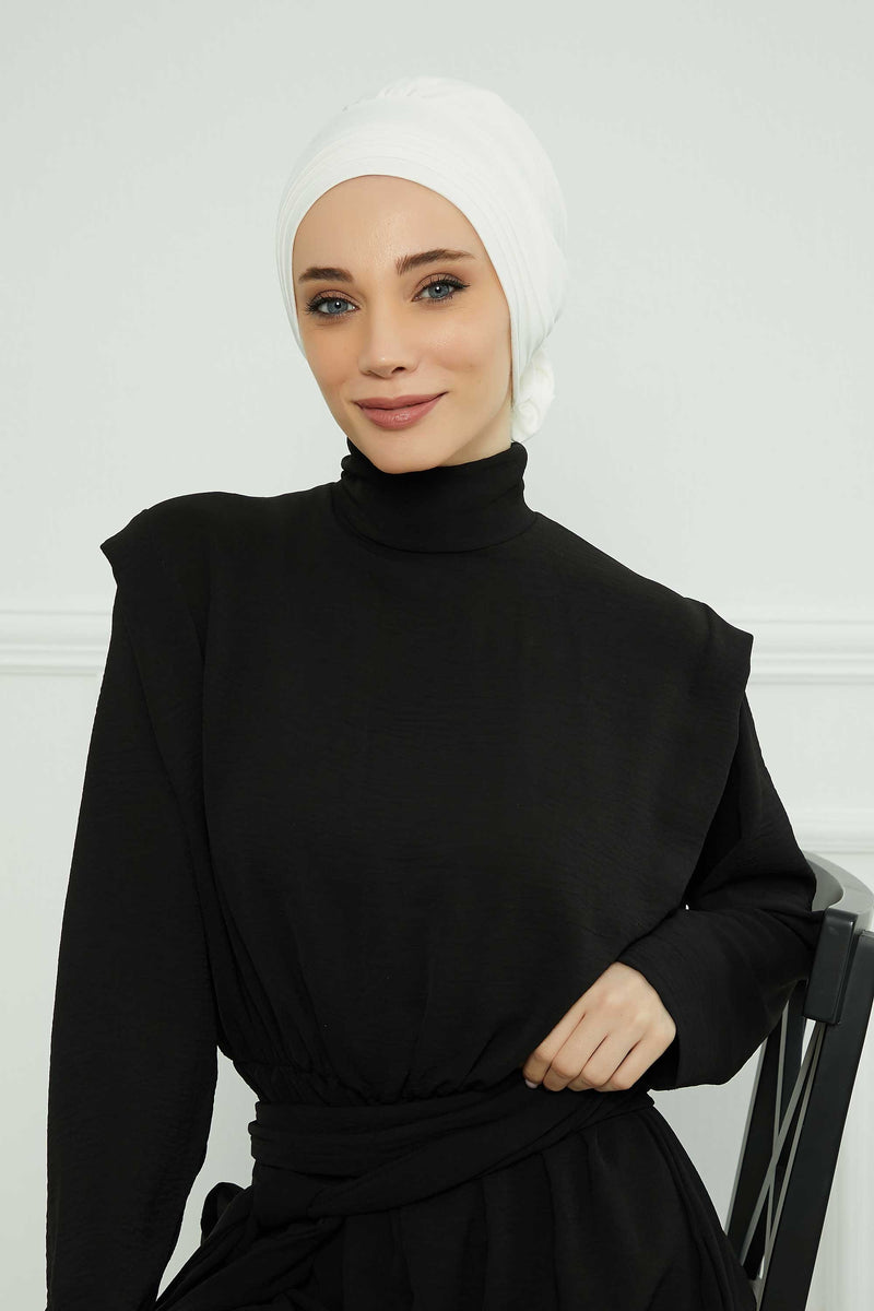 عمامة فورية مطوية مصنوعة من القطن الممشط عالي الجودة، حجاب عمامة مريح مربوط مسبقًا، غطاء رأس مرن للسرطان الكيميائي، B-74