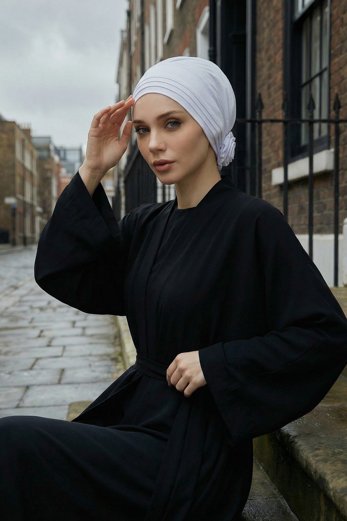Pleated Instant Turban made from High Quality Combed Cotton, Comfortable Pre-Tied Turban Hijab, Flexible Chemo Cancer Bonnet Headwear,B-74 White