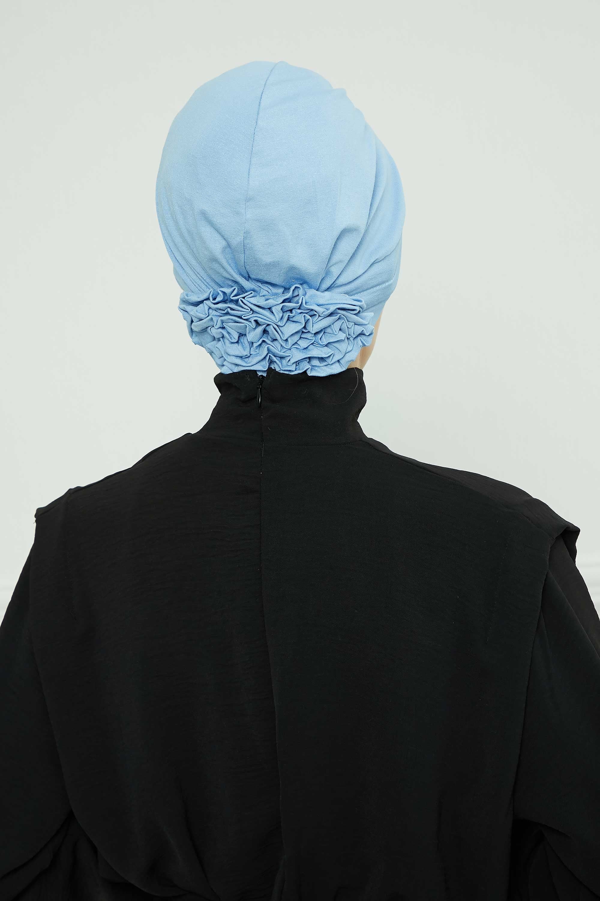 Pleated Instant Turban made from High Quality Combed Cotton, Comfortable Pre-Tied Turban Hijab, Flexible Chemo Cancer Bonnet Headwear,B-74 Blue