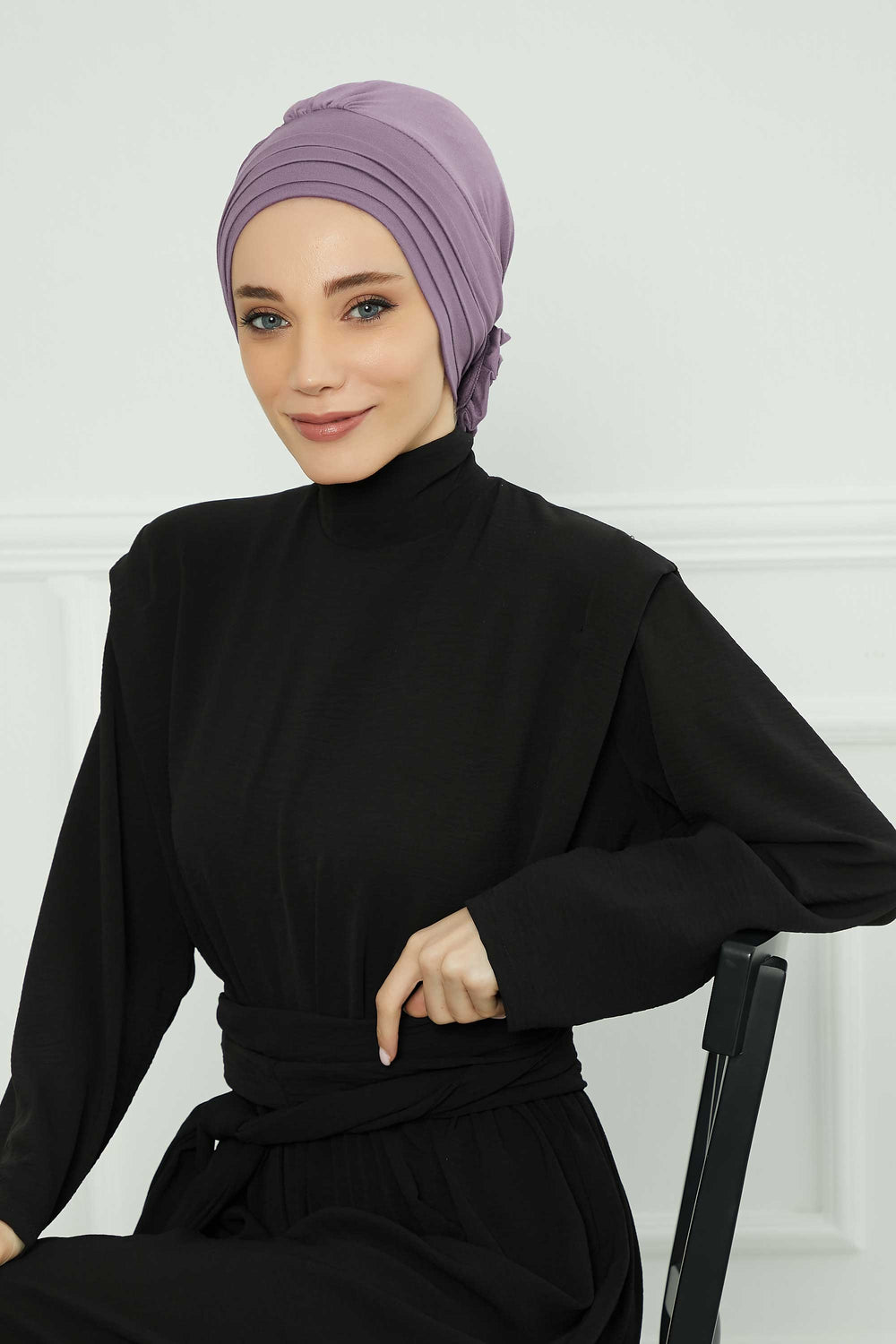 Pleated Instant Turban made from High Quality Combed Cotton, Comfortable Pre-Tied Turban Hijab, Flexible Chemo Cancer Bonnet Headwear,B-74 Lilac