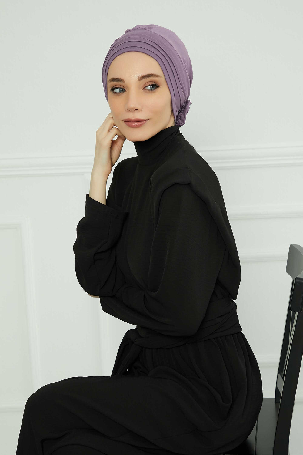 Pleated Instant Turban made from High Quality Combed Cotton, Comfortable Pre-Tied Turban Hijab, Flexible Chemo Cancer Bonnet Headwear,B-74 Lilac