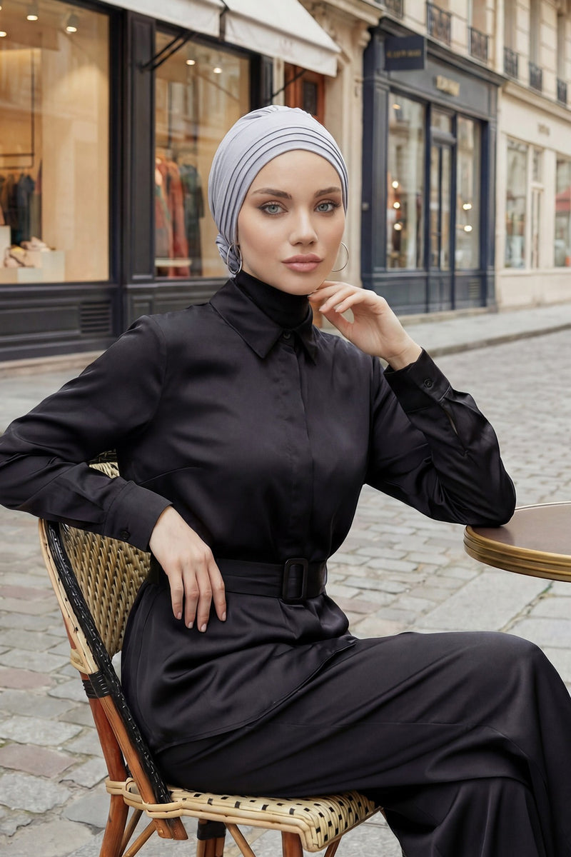 عمامة فورية مطوية مصنوعة من القطن الممشط عالي الجودة، حجاب عمامة مريح مربوط مسبقًا، غطاء رأس مرن للسرطان الكيميائي، B-74