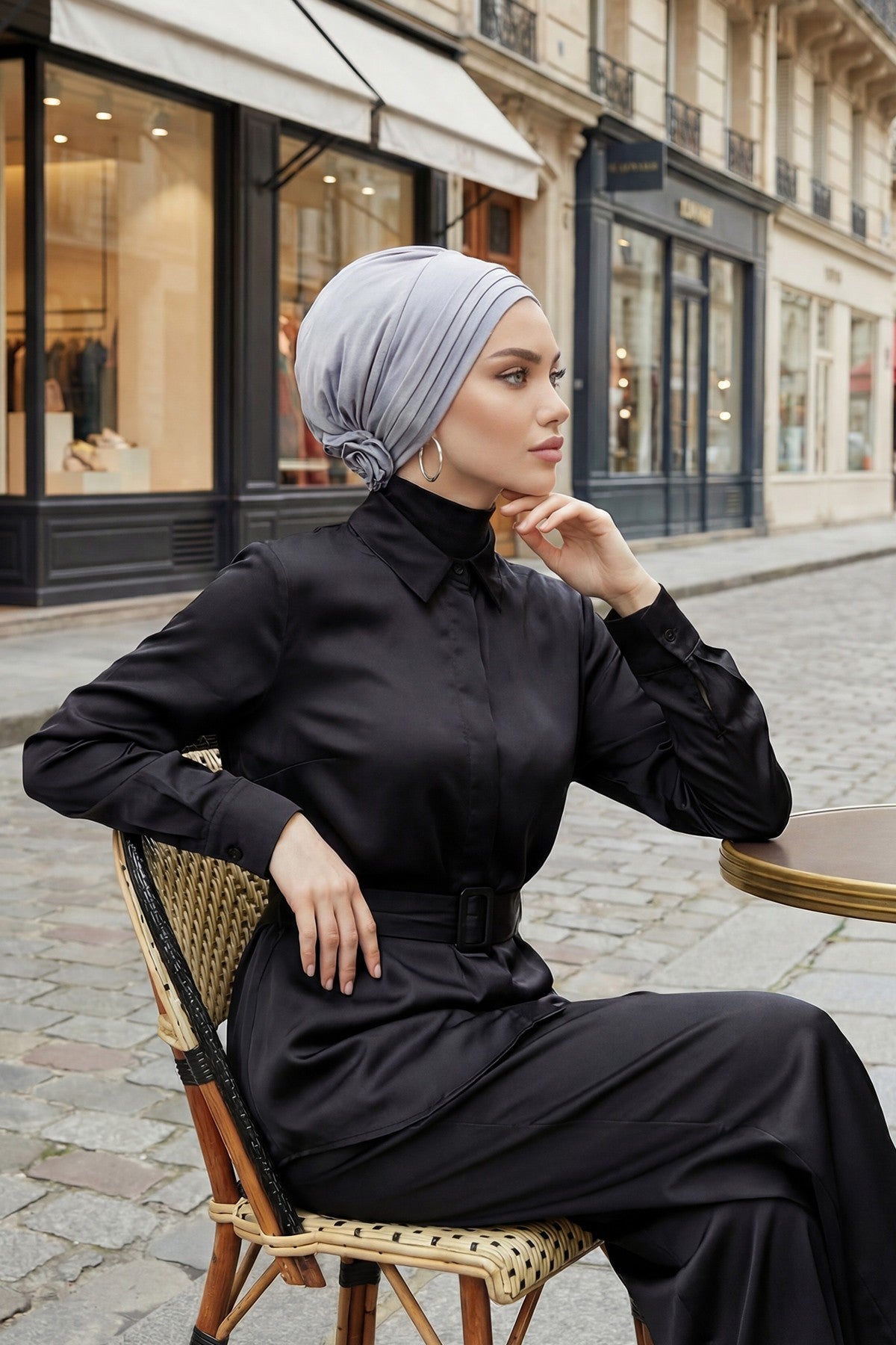 Pleated Instant Turban made from High Quality Combed Cotton, Comfortable Pre-Tied Turban Hijab, Flexible Chemo Cancer Bonnet Headwear,B-74 Grey 2