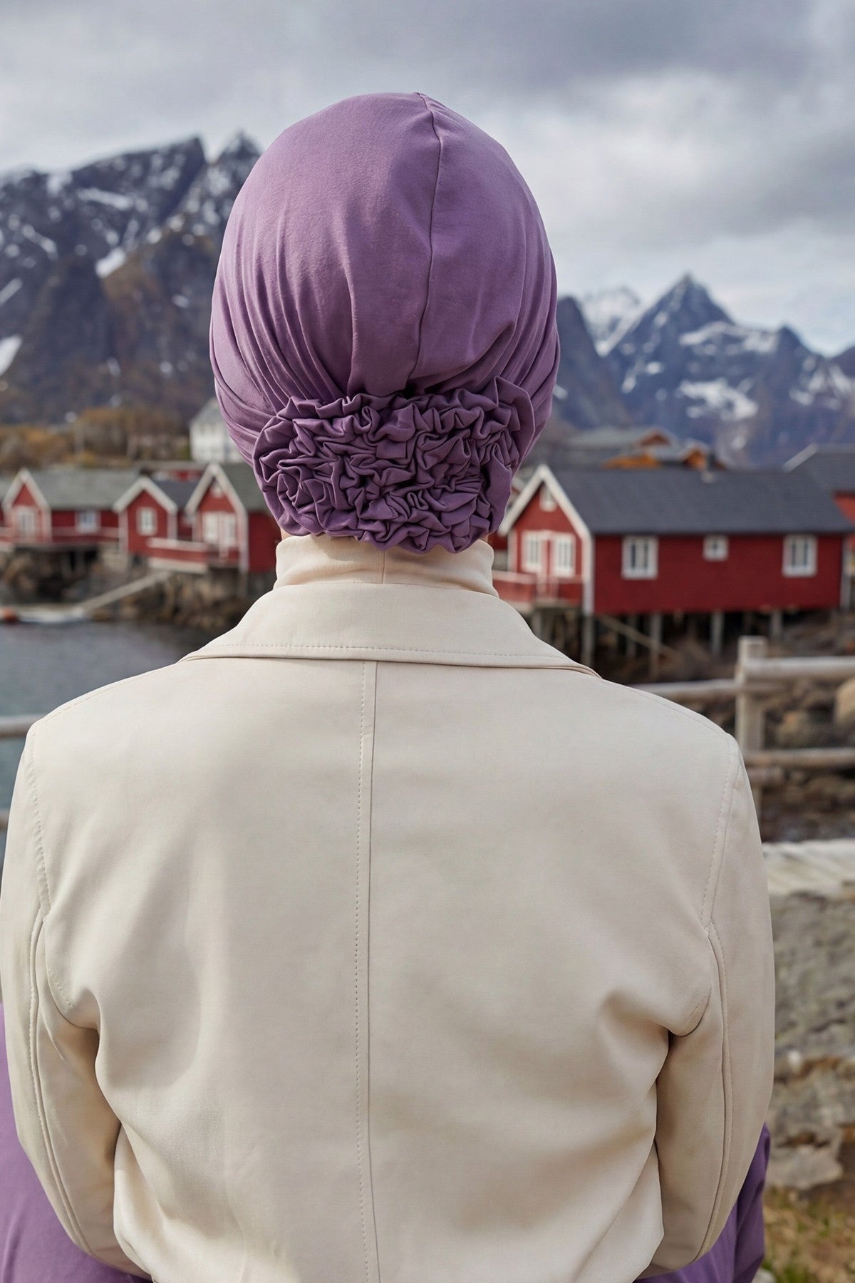 Pleated Instant Turban made from High Quality Combed Cotton, Comfortable Pre-Tied Turban Hijab, Flexible Chemo Cancer Bonnet Headwear,B-74 Purple 2