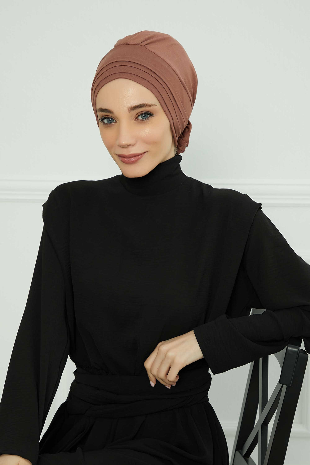 Pleated Instant Turban made from High Quality Combed Cotton, Comfortable Pre-Tied Turban Hijab, Flexible Chemo Cancer Bonnet Headwear,B-74 Caramel Brown