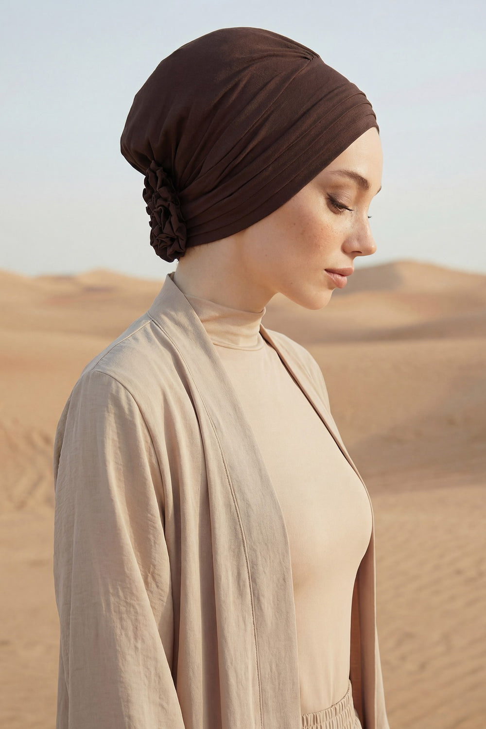 Pleated Instant Turban made from High Quality Combed Cotton, Comfortable Pre-Tied Turban Hijab, Flexible Chemo Cancer Bonnet Headwear,B-74 Brown