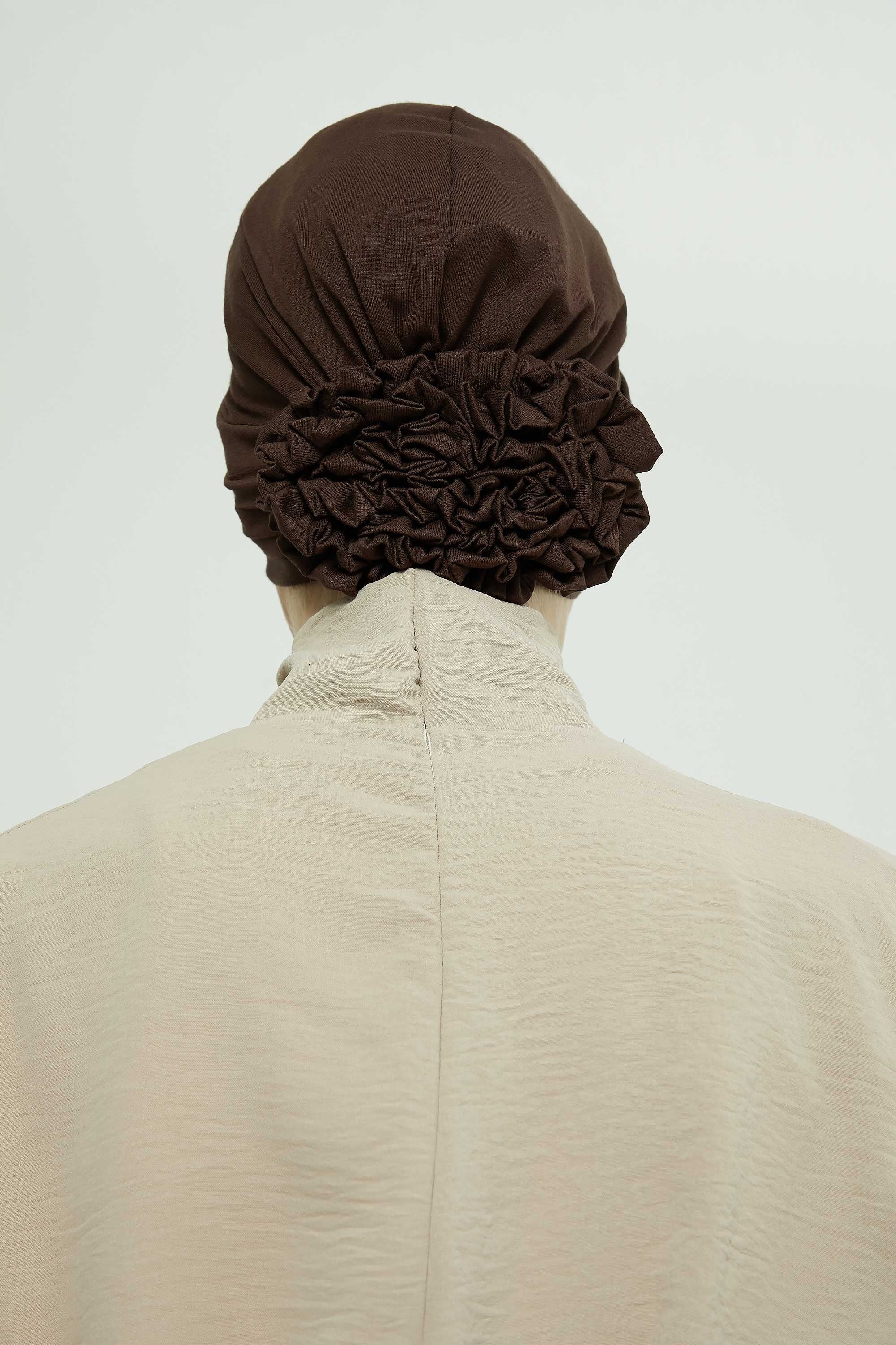 Pleated Instant Turban made from High Quality Combed Cotton, Comfortable Pre-Tied Turban Hijab, Flexible Chemo Cancer Bonnet Headwear,B-74 Brown