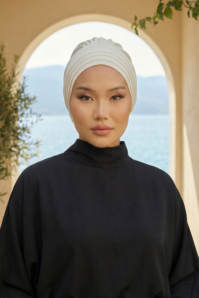 عمامة فورية مطوية مصنوعة من القطن الممشط عالي الجودة، حجاب عمامة مريح مربوط مسبقًا، غطاء رأس مرن للسرطان الكيميائي، B-74