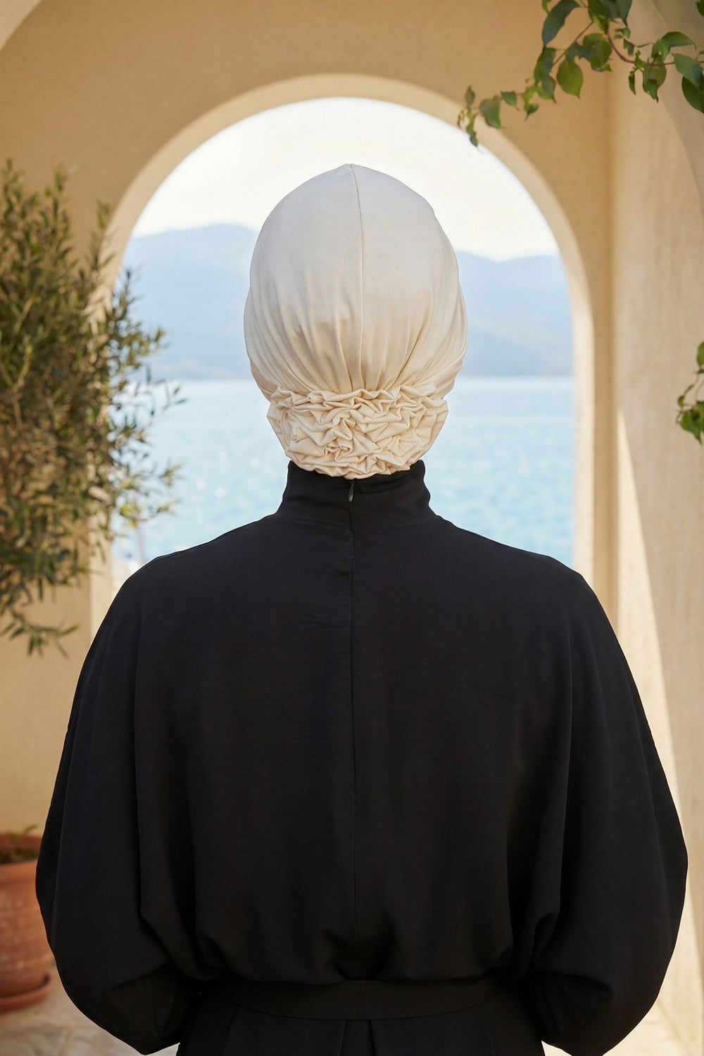 Pleated Instant Turban made from High Quality Combed Cotton, Comfortable Pre-Tied Turban Hijab, Flexible Chemo Cancer Bonnet Headwear,B-74 Ivory