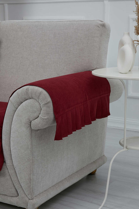 Pleated Reversible Knitted Polyester Decorative Armchair Shawl and Armrest Cover Set Furniture Protector Washable Cover,KTK-7