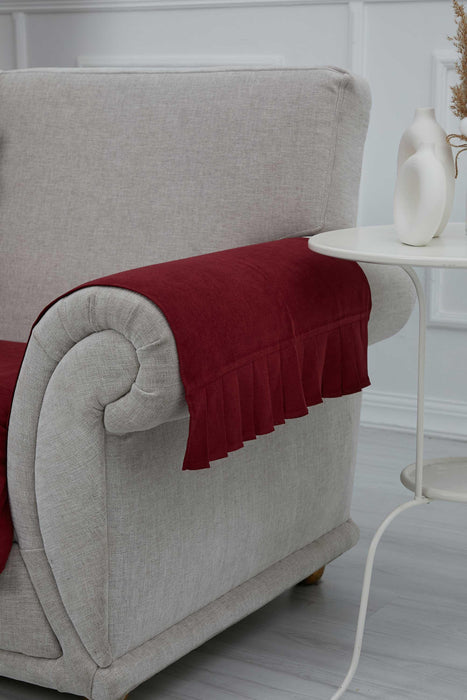 Pleated Reversible Knitted Polyester Decorative Armchair Shawl and Armrest Cover Set Furniture Protector Washable Cover for Family,KTK-3