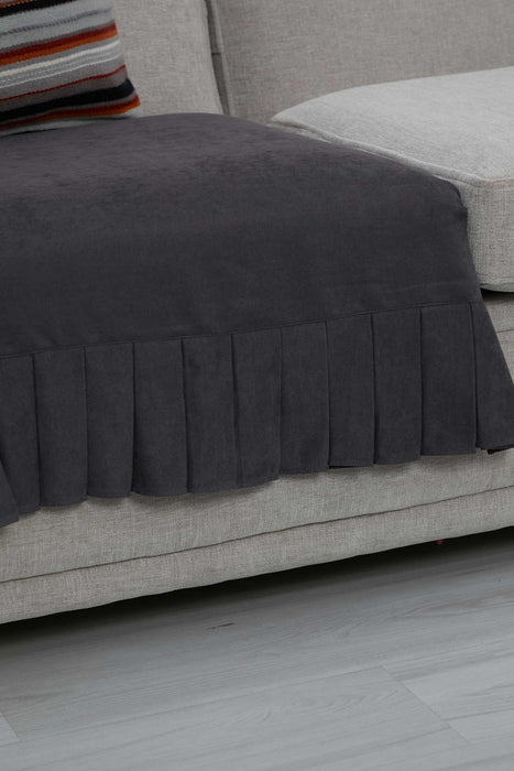 Pleated Reversible Knitted Polyester Decorative Armchair Shawl and Armrest Cover Set Furniture Protector Washable Cover for Family,KTK-3