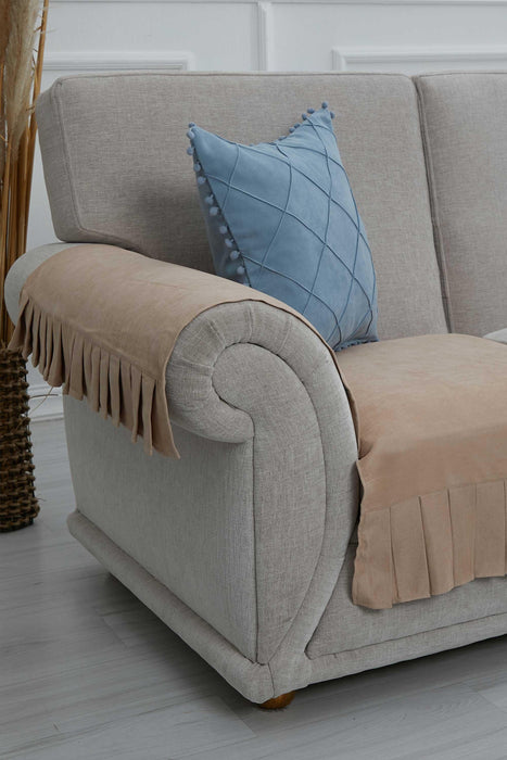 Pleated Reversible Knitted Polyester Decorative Armchair Shawl and Armrest Cover Set Furniture Protector Washable Cover for Family,KTK-3