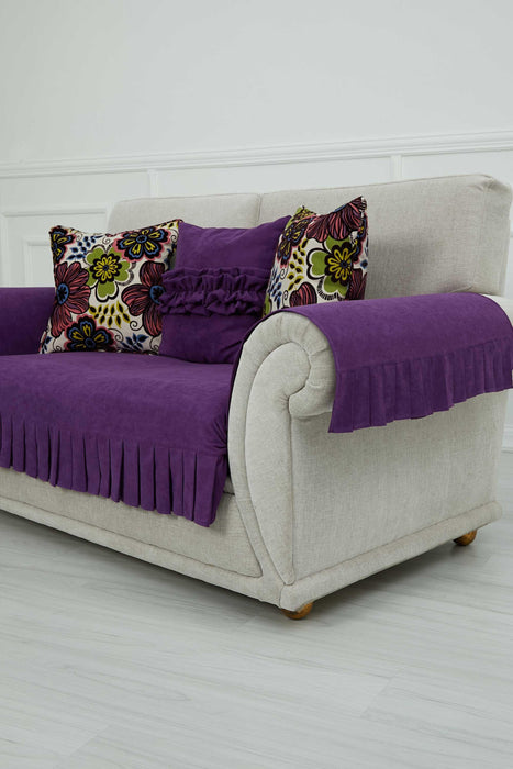 Pleated Reversible Knitted Polyester Decorative Sofa Shawl and Armrest Cover Set Furniture Protector Washable Couch Cover for Family,KTK-4