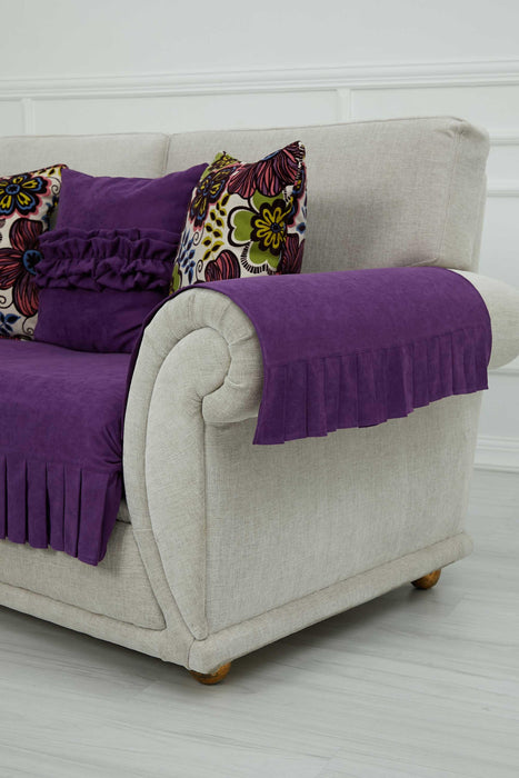 Pleated Reversible Knitted Polyester Decorative Sofa Shawl and Armrest Cover Set Furniture Protector Washable Couch Cover for Family,KTK-4