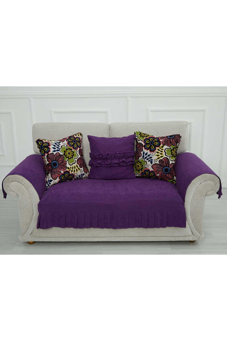 Pleated Reversible Knitted Polyester Decorative Sofa Shawl and Armrest Cover Set Furniture Protector Washable Couch Cover for Family,KTK-4