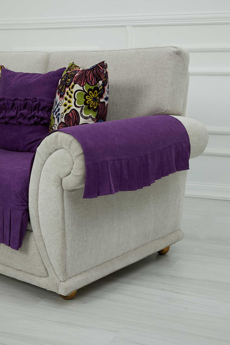 Pleated Reversible Knitted Polyester Decorative Sofa Shawl and Armrest Cover Set Furniture Protector Washable Couch Cover for Family,KTK-4