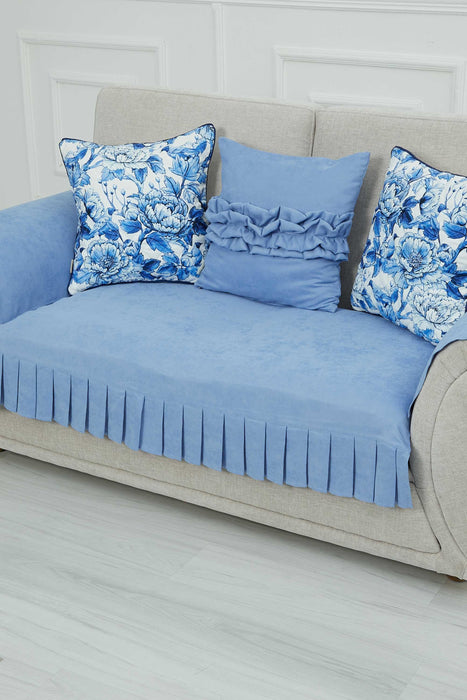 Pleated Reversible Knitted Polyester Decorative Sofa Shawl and Armrest Cover Set Furniture Protector Washable Couch Cover for Family,KTK-4
