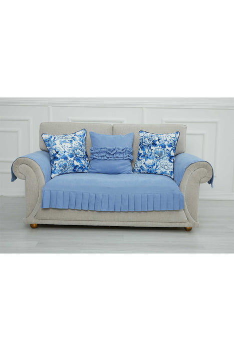 Pleated Reversible Knitted Polyester Decorative Sofa Shawl and Armrest Cover Set Furniture Protector Washable Couch Cover for Family,KTK-4