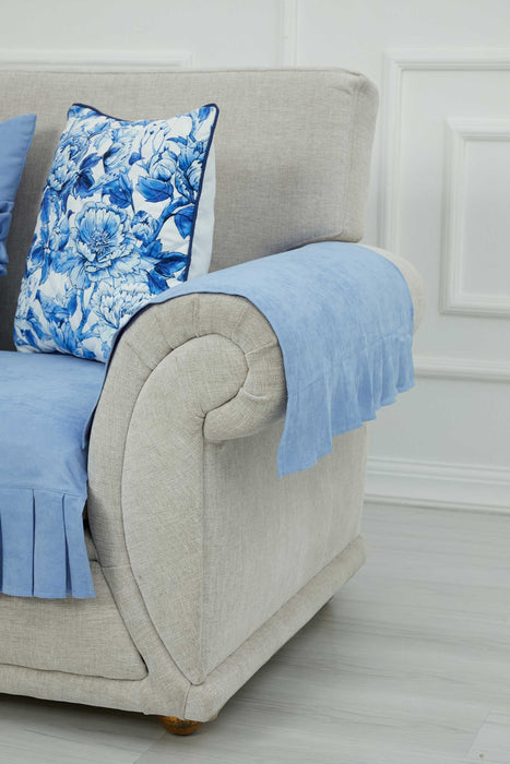 Pleated Reversible Knitted Polyester Decorative Sofa Shawl and Armrest Cover Set Furniture Protector Washable Couch Cover for Family,KTK-4