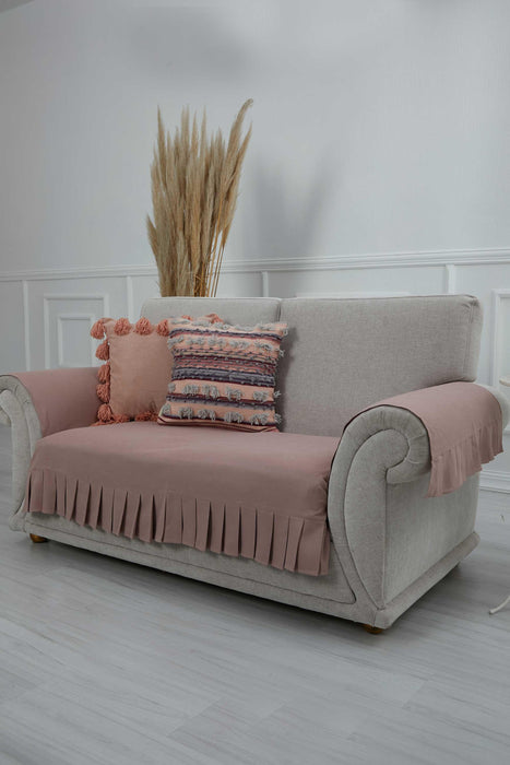 Pleated Reversible Knitted Polyester Decorative Sofa Shawl and Armrest Cover Set Furniture Protector Washable Couch Cover for Family,KTK-4