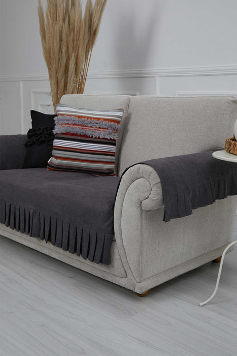 Pleated Reversible Knitted Polyester Decorative Sofa Shawl and Armrest Cover Set Furniture Protector Washable Couch Cover for Family,KTK-4