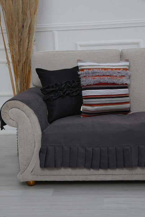 Pleated Reversible Knitted Polyester Decorative Sofa Shawl and Armrest Cover Set Furniture Protector Washable Couch Cover for Family,KTK-4
