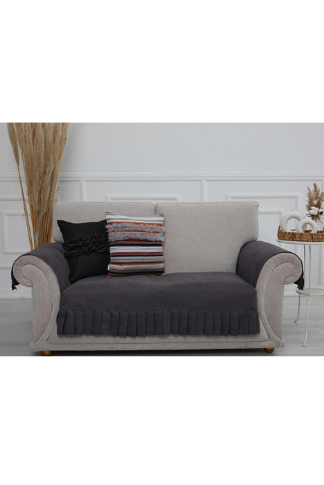 Pleated Reversible Knitted Polyester Decorative Sofa Shawl and Armrest Cover Set Furniture Protector Washable Couch Cover for Family,KTK-4