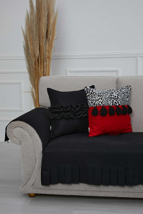 Pleated Reversible Knitted Polyester Decorative Sofa Shawl and Armrest Cover Set Furniture Protector Washable Couch Cover for Family,KTK-4