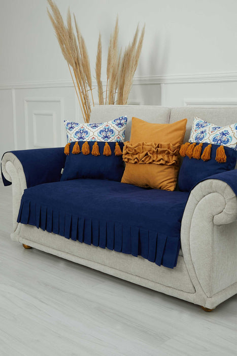 Pleated Reversible Knitted Polyester Decorative Sofa Shawl and Armrest Cover Set Furniture Protector Washable Couch Cover for Family,KTK-4