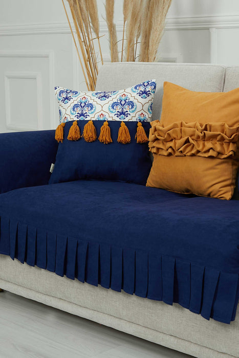Pleated Reversible Knitted Polyester Decorative Sofa Shawl and Armrest Cover Set Furniture Protector Washable Couch Cover for Family,KTK-4