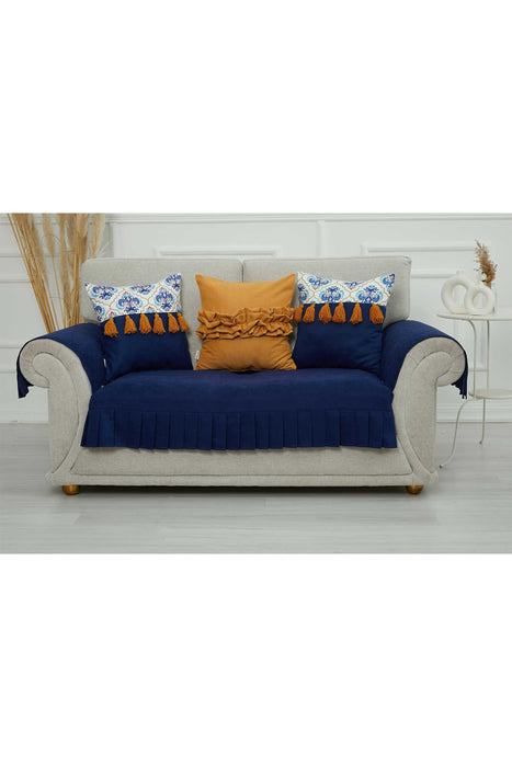 Pleated Reversible Knitted Polyester Decorative Sofa Shawl and Armrest Cover Set Furniture Protector Washable Couch Cover for Family,KTK-4