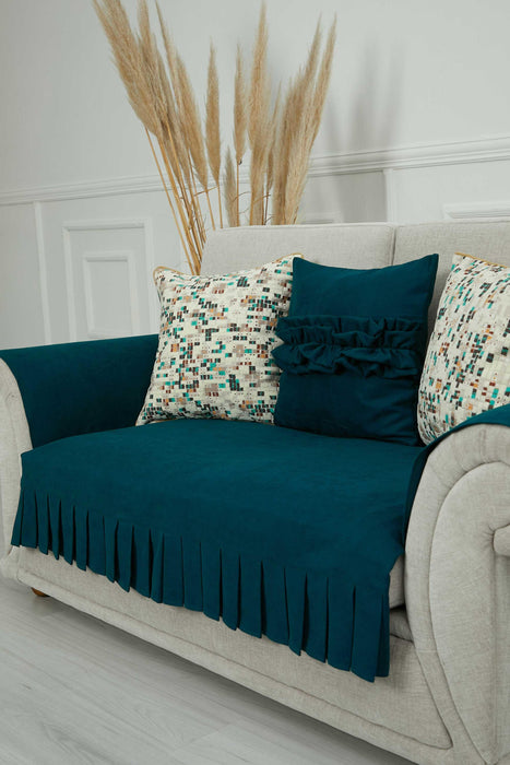 Pleated Reversible Knitted Polyester Decorative Sofa Shawl and Armrest Cover Set Furniture Protector Washable Couch Cover for Family,KTK-4