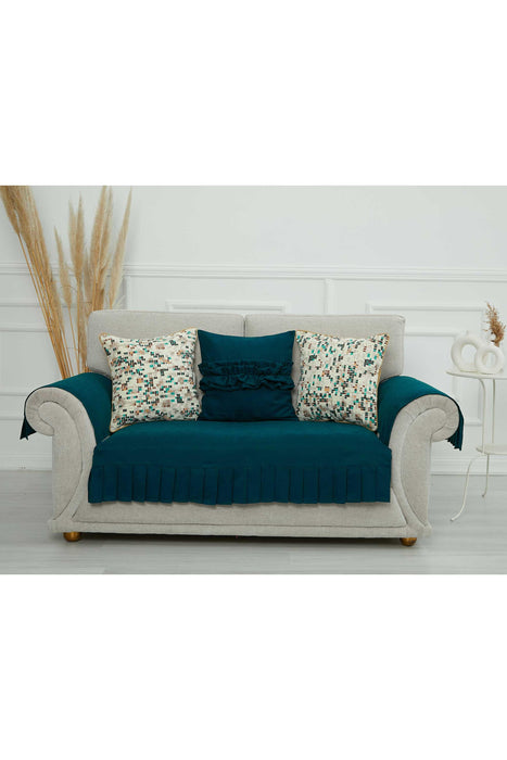 Pleated Reversible Knitted Polyester Decorative Sofa Shawl and Armrest Cover Set Furniture Protector Washable Couch Cover for Family,KTK-4