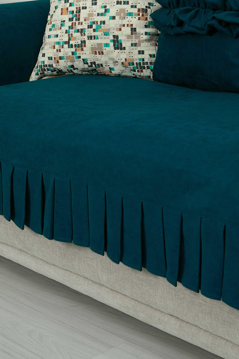 Pleated Reversible Knitted Polyester Decorative Sofa Shawl and Armrest Cover Set Furniture Protector Washable Couch Cover for Family,KTK-4