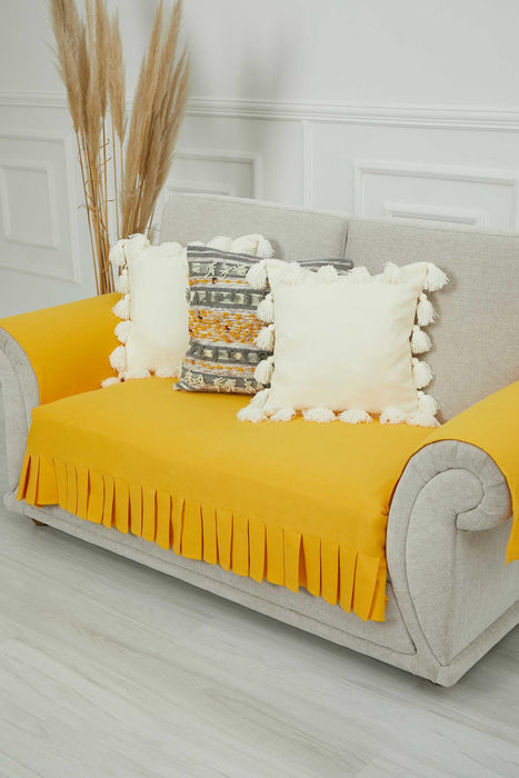 Pleated Reversible Knitted Polyester Decorative Sofa Shawl and Armrest Cover Set Furniture Protector Washable Couch Cover for Family,KTK-4