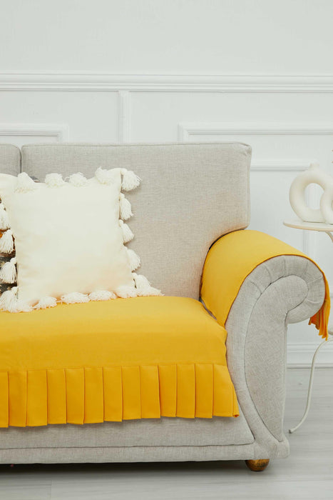 Pleated Reversible Knitted Polyester Decorative Sofa Shawl and Armrest Cover Set Furniture Protector Washable Couch Cover for Family,KTK-4